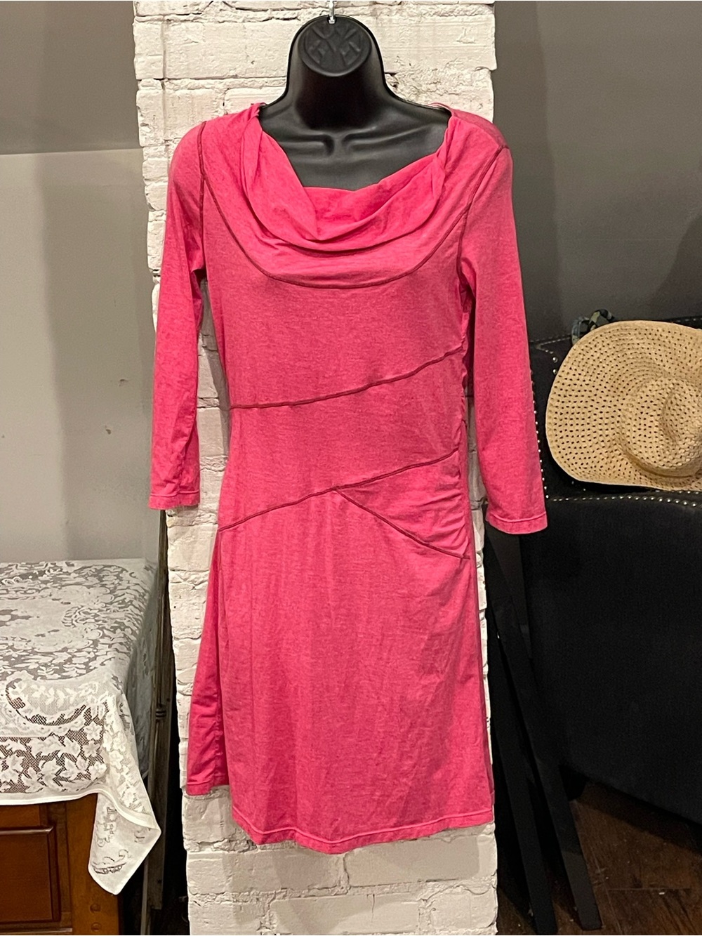 Athleta Hot Pink Cowl-Neck Long Sleeve Dress